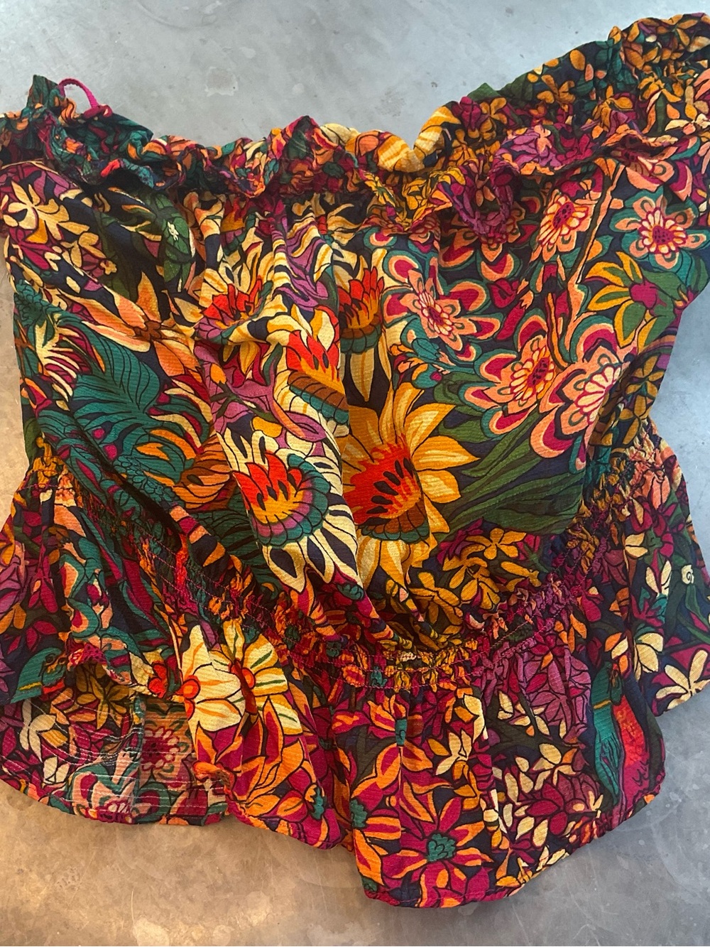 Anthropologie Multicolor Floral Off-Shoulder Crop Top